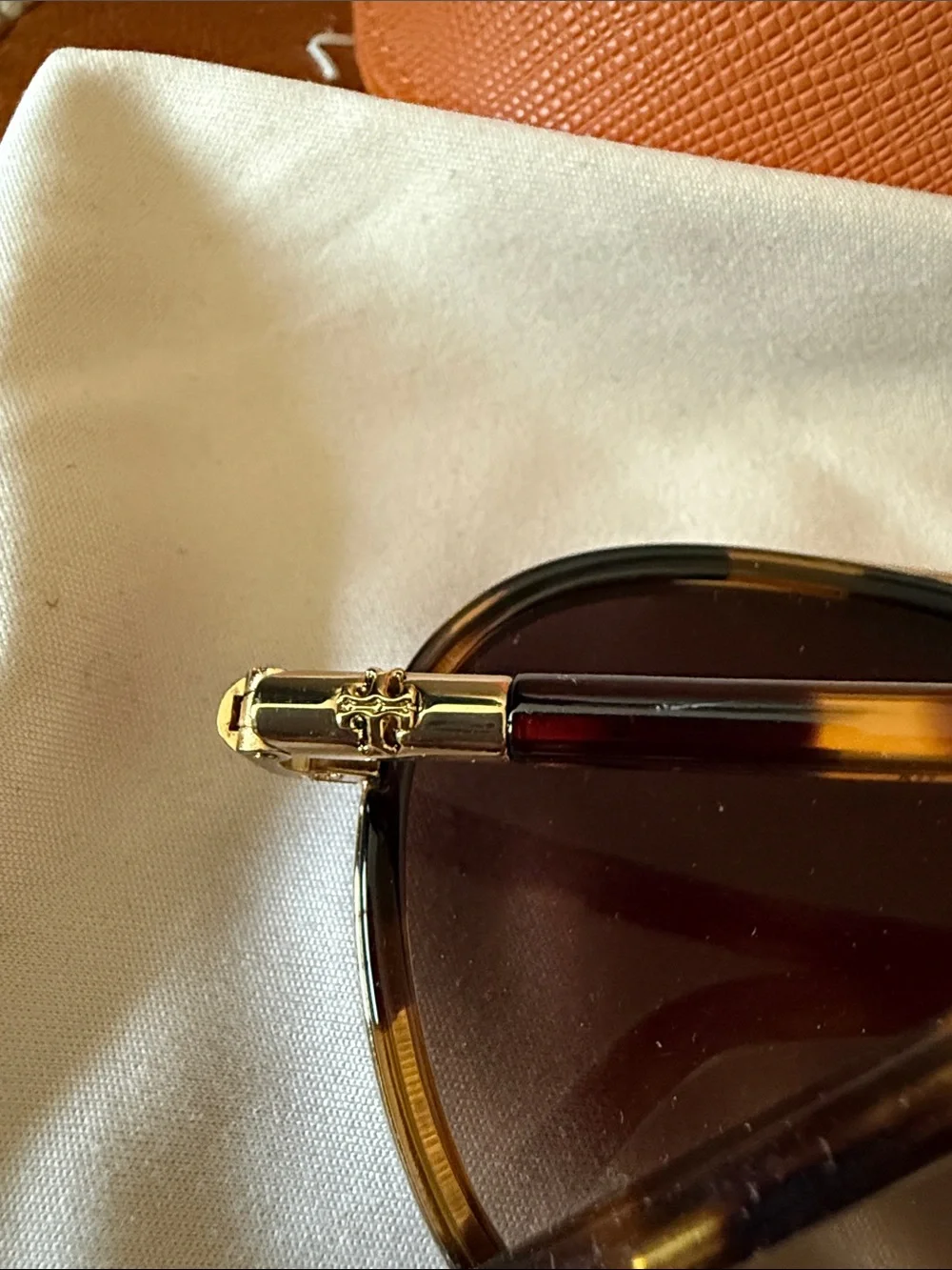 Tory Burch Tortoise & Gold Aviator Sunglasses with Orange Logo Case